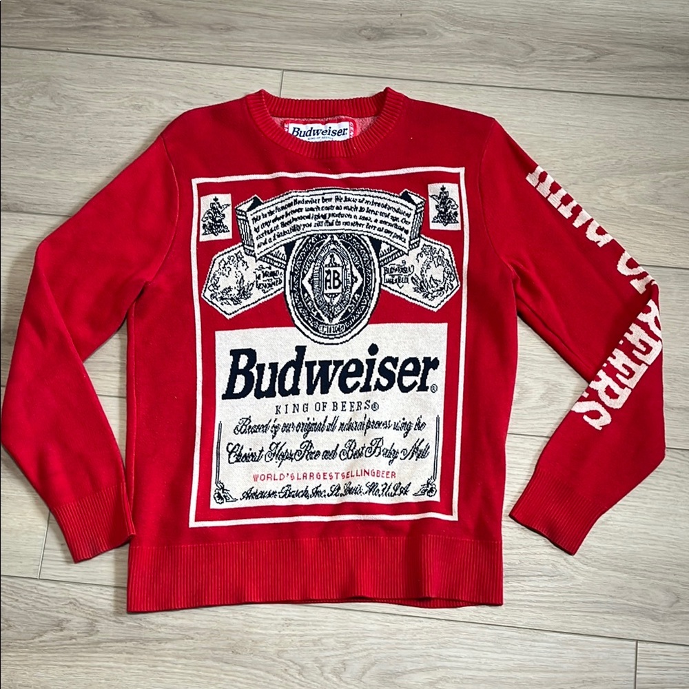 Genuine Budweiser King of Beers Knitted red sweater Vintage Retro Style Size SM